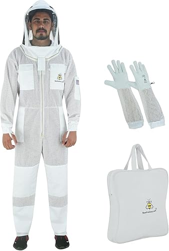 3-Layer Ventilated Beekeeping Suit with Fencing Veil Sting Proof