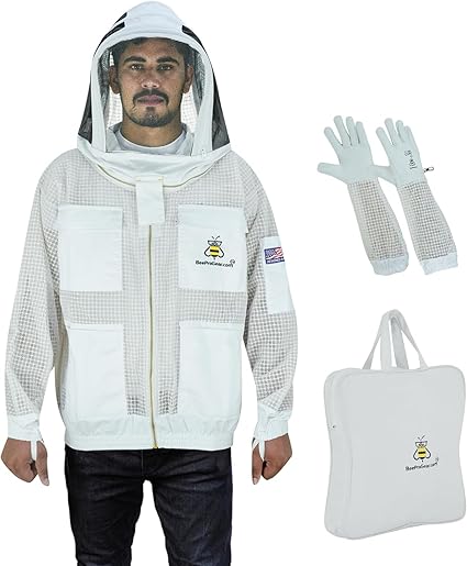 3-Layer Ultra Ventilated Beekeeping Jacket with Fencing Veil | Sting-Proof Protection for Men & Women | White
