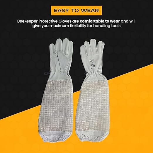 Premium Goat Skin Beekeeper Gloves | Sting-Proof Durability for Beekeeping Suit & Jacket | White