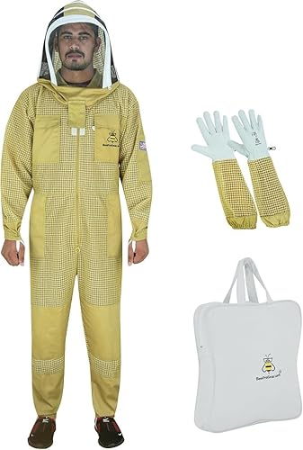 3-Layer Ultra Ventilated Beekeeping Suit with Fencing Veil | Sting-Proof Protection for Men & Women | Brown