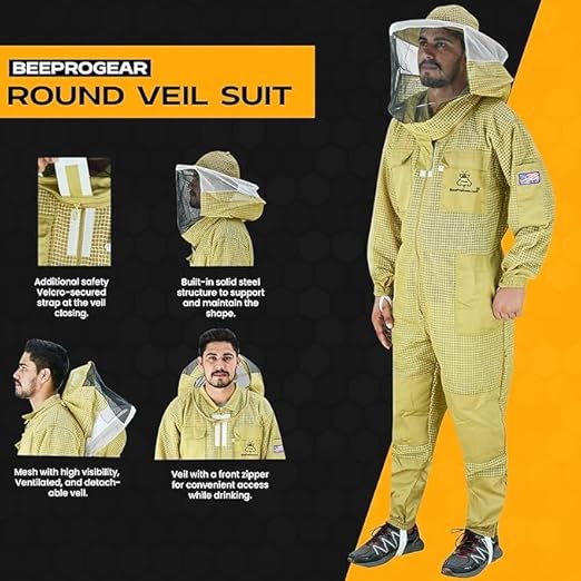 Bee Pro 3-Layer Ultra Ventilated Beekeeping Suit with Round Veil | Brown