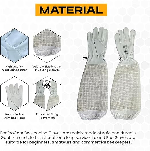 Premium Goat Skin Beekeeper Gloves | Sting-Proof Durability for Beekeeping Suit & Jacket | White