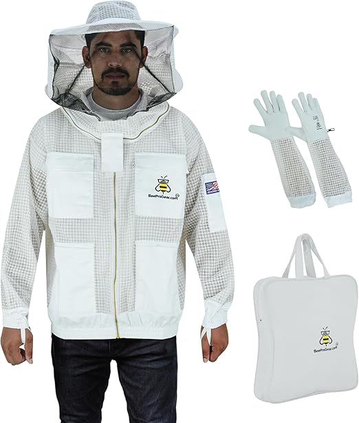 3-Layer Ultra Ventilated Beekeeping Jacket with Round Veil | Sting-Proof Mesh for Unisex Beekeepers | White
