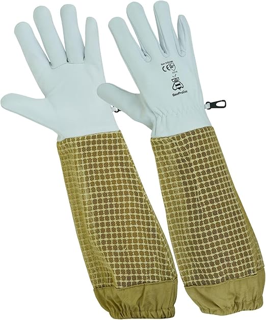 Durable Goat Skin Beekeeper Gloves | Ultimate Protection for Beekeeping Suit & Jacket | Brown