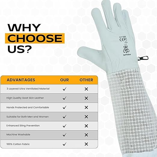 Premium Goat Skin Beekeeper Gloves | Sting-Proof Durability for Beekeeping Suit & Jacket | White