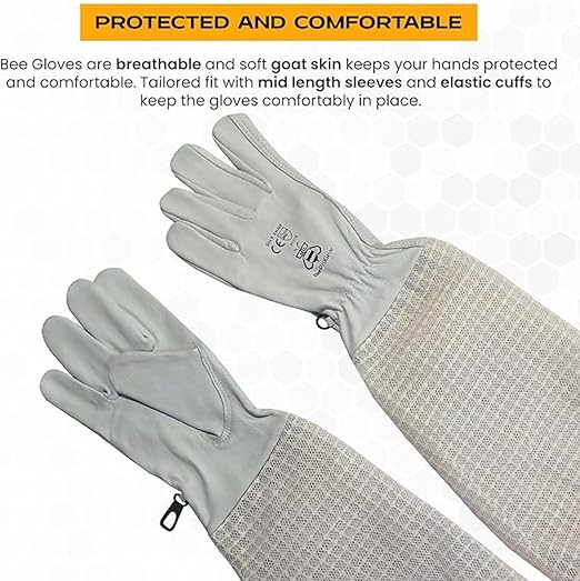 Premium Goat Skin Beekeeper Gloves | Sting-Proof Durability for Beekeeping Suit & Jacket | White