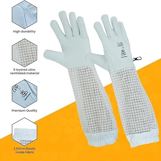 Premium Goat Skin Beekeeper Gloves | Sting-Proof Durability for Beekeeping Suit & Jacket | White