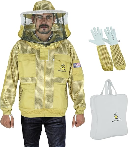 3-Layer Ultra Ventilated Beekeeping Jacket with Round Veil | Sting-Proof Protection | Brown