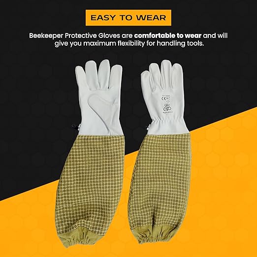 Durable Goat Skin Beekeeper Gloves | Ultimate Protection for Beekeeping Suit & Jacket | Brown