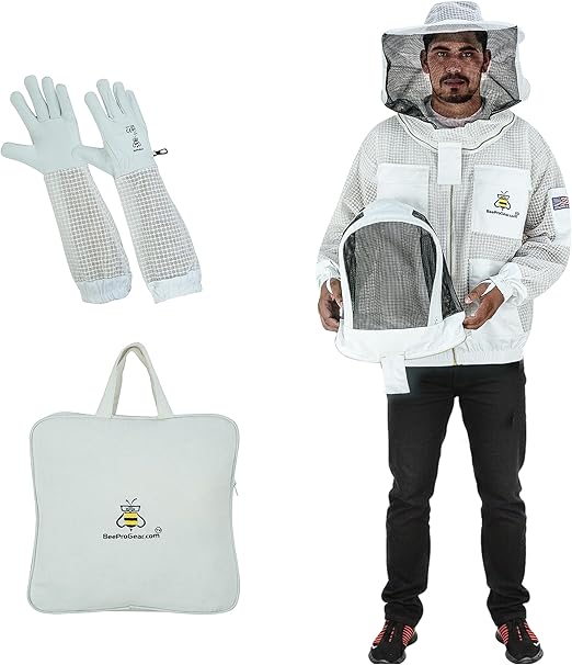 3-Layer Ultra Ventilated Sting-Proof Beekeeping Jacket with Dual Veil