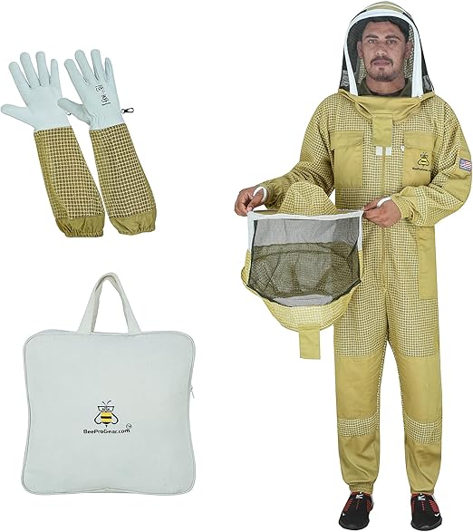 Dual Veil Beekeeping Suit Brown with Free Gloves and Storage Bag