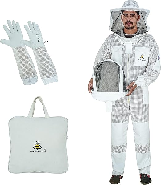 3-Layer Ventilated Beekeeping Suit Dual Veil with Gloves Bag