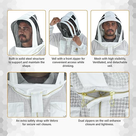 3-Layer Ultra Ventilated Sting-Proof Beekeeping Jacket with Dual Veil
