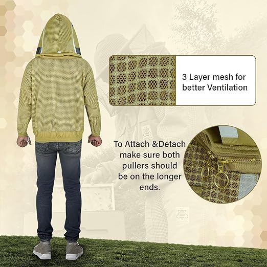 3-Layer Ventilated Bee Jacket with Veil Sting Proof Gloves Bag Unisex