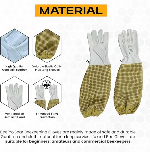 Durable Goat Skin Beekeeper Gloves | Ultimate Protection for Beekeeping Suit & Jacket | Brown