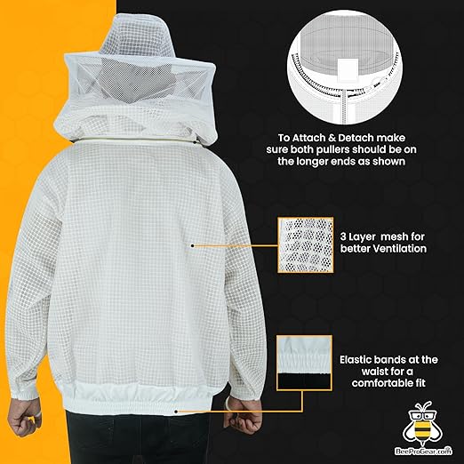 3-Layer Ultra Ventilated Beekeeping Jacket with Round Veil | Sting-Proof Mesh for Unisex Beekeepers | White