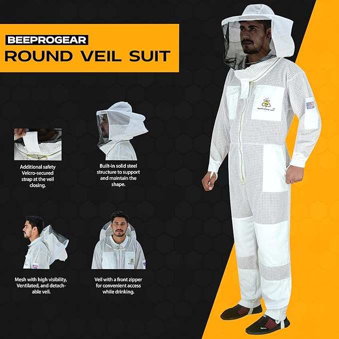 3-Layer Ventilated Beekeeping Suit with Round Veil, Sting Proof