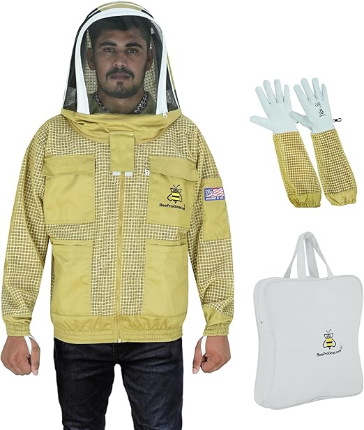 3-Layer Ultra Ventilated Beekeeping Jacket with Fencing Veil | Ultimate Sting-Proof Protection for Men & Women | Khaki