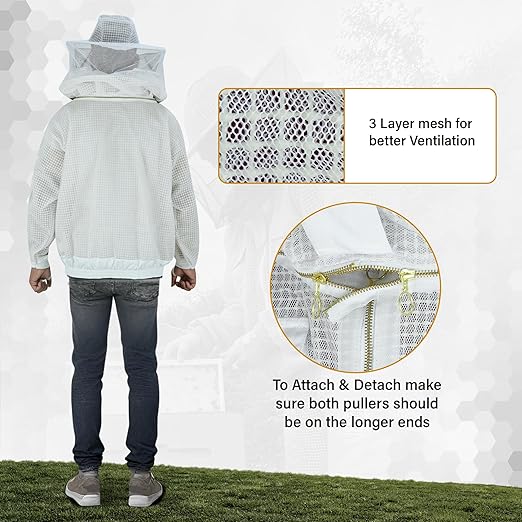 3-Layer Ultra Ventilated Sting-Proof Beekeeping Jacket with Dual Veil