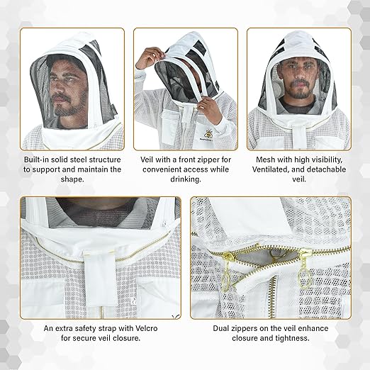 3-Layer Ventilated Beekeeping Suit Dual Veil with Gloves Bag