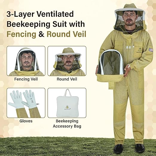 Dual Veil Beekeeping Suit Brown with Free Gloves and Storage Bag