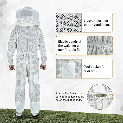 3-Layer Ventilated Beekeeping Suit Dual Veil with Gloves Bag