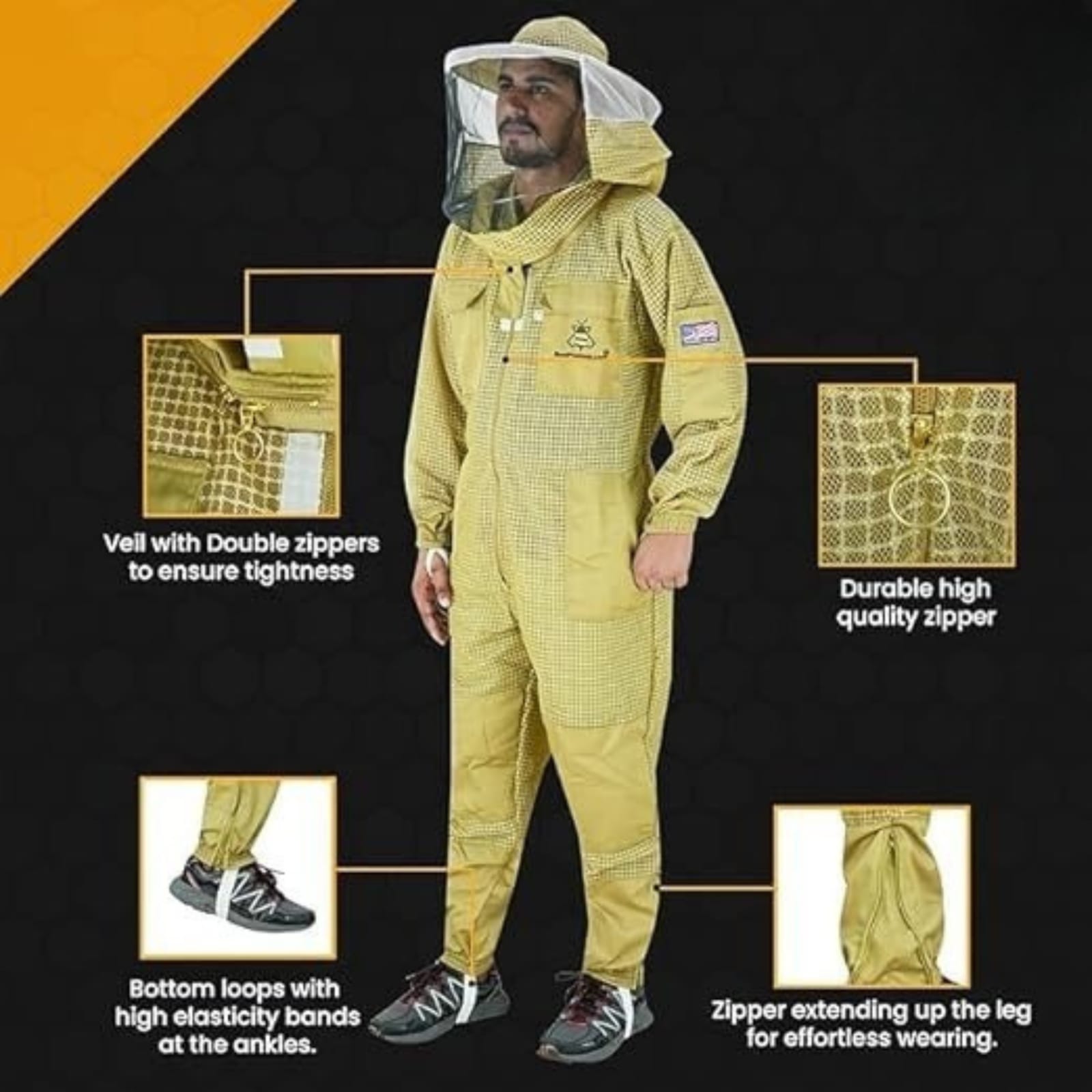 Bee Pro 3-Layer Ultra Ventilated Beekeeping Suit with Round Veil | Brown