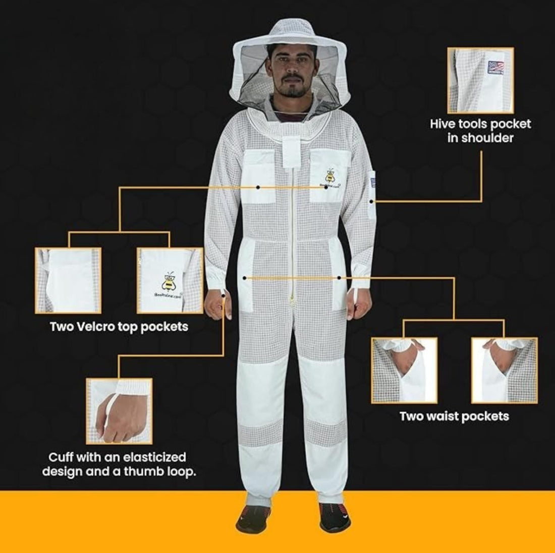 3-Layer Ventilated Beekeeping Suit with Round Veil, Sting Proof