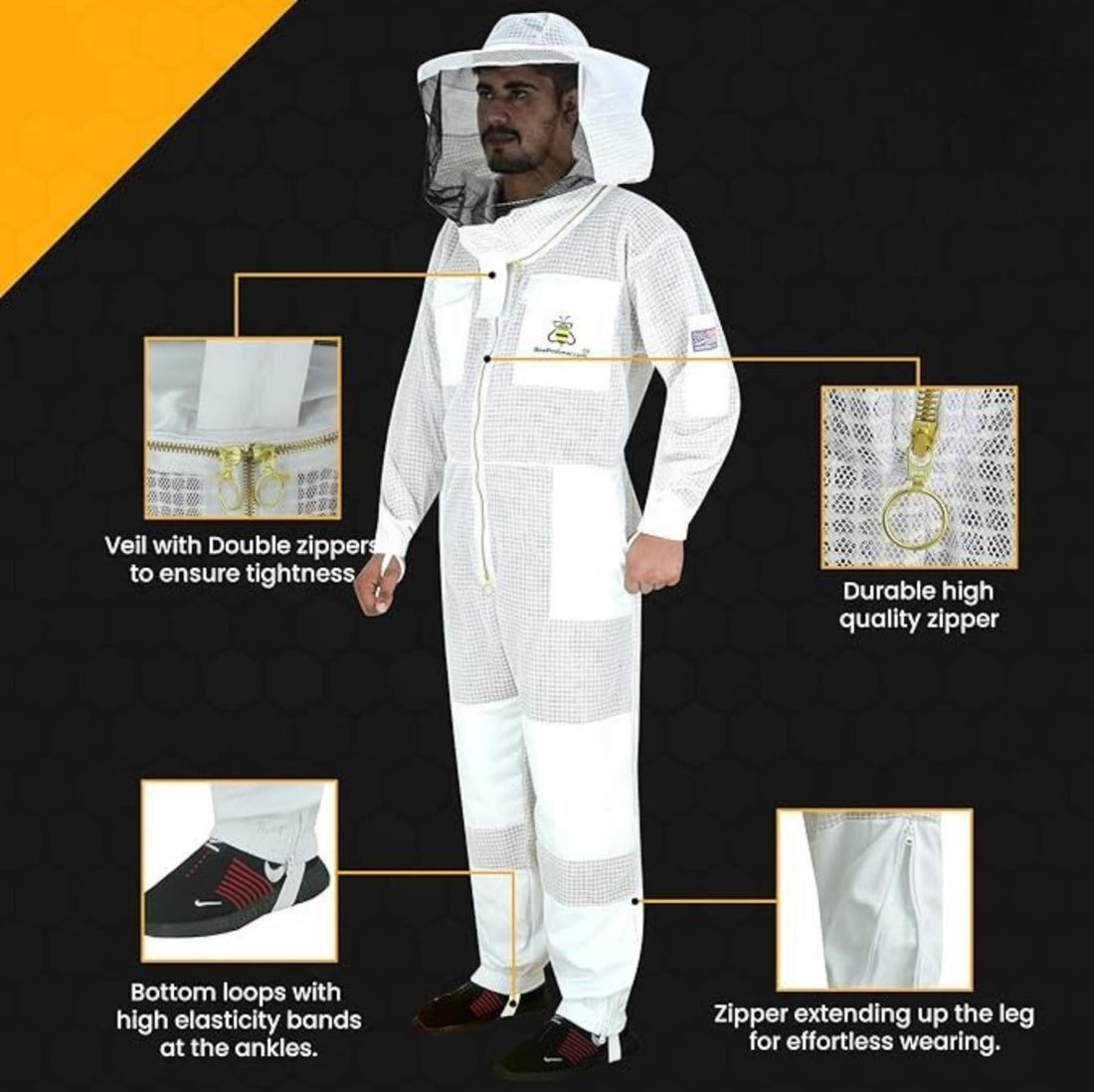 3-Layer Ventilated Beekeeping Suit with Round Veil, Sting Proof