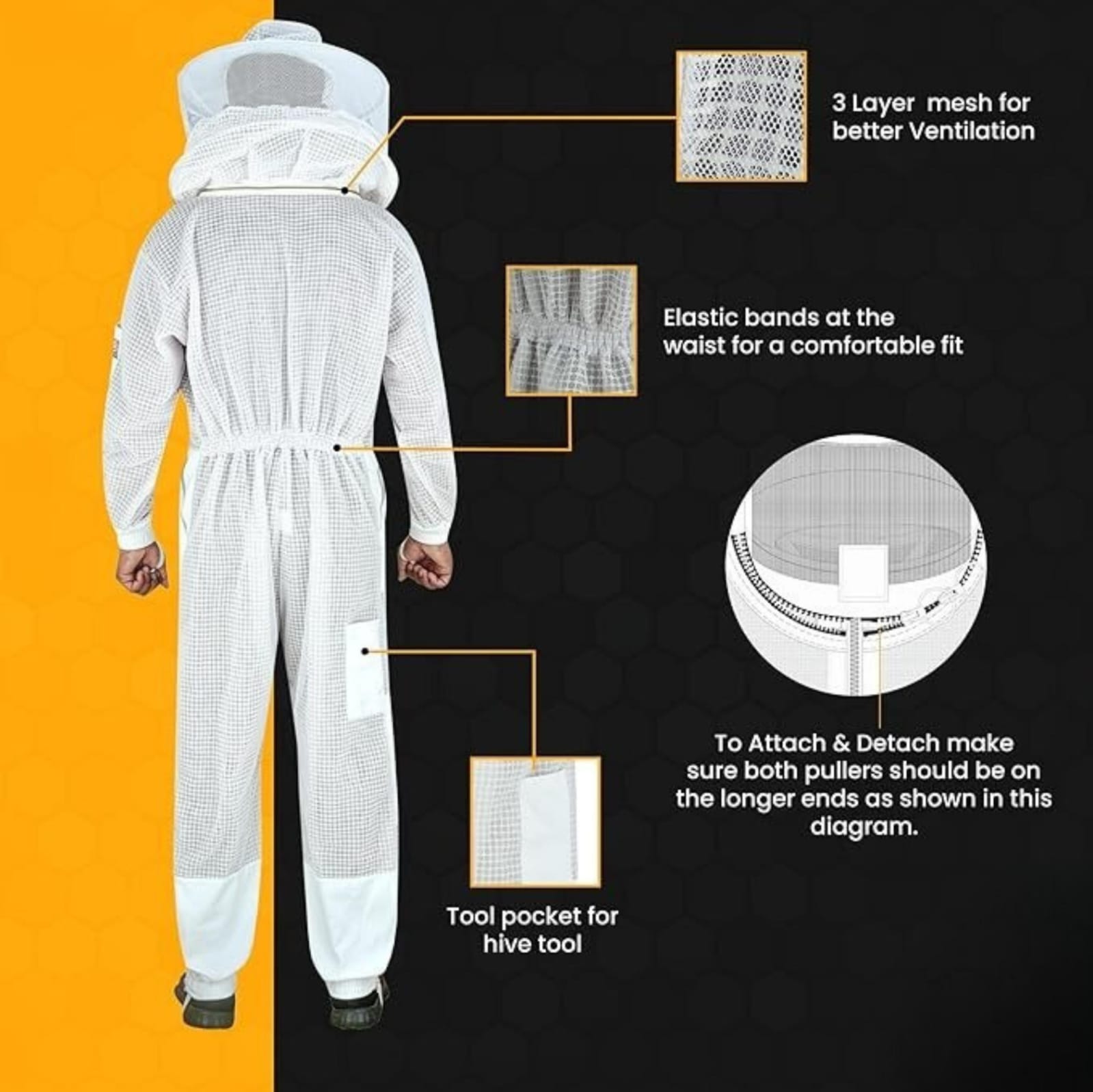 3-Layer Ventilated Beekeeping Suit with Round Veil, Sting Proof