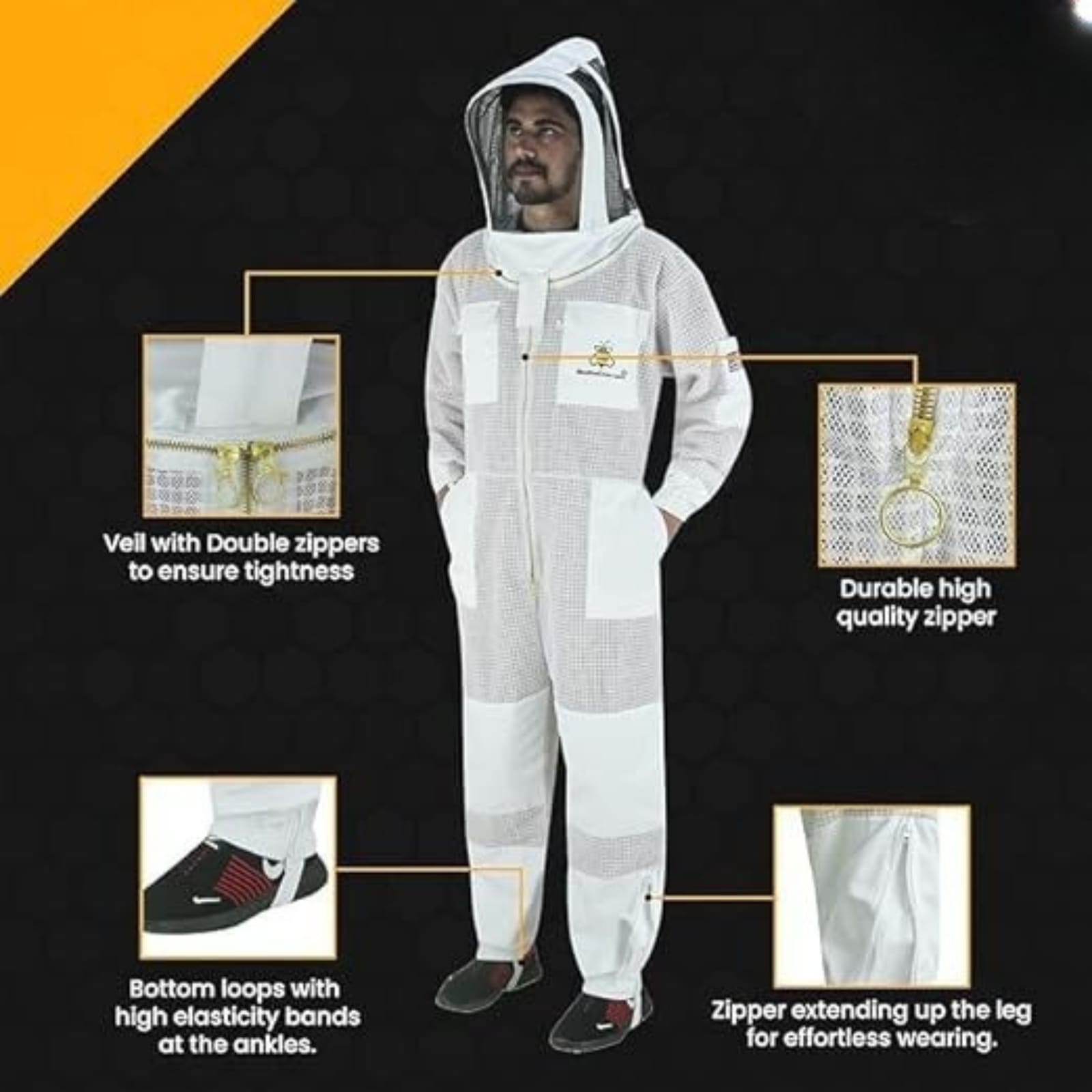 3-Layer Ventilated Beekeeping Suit with Fencing Veil Sting Proof
