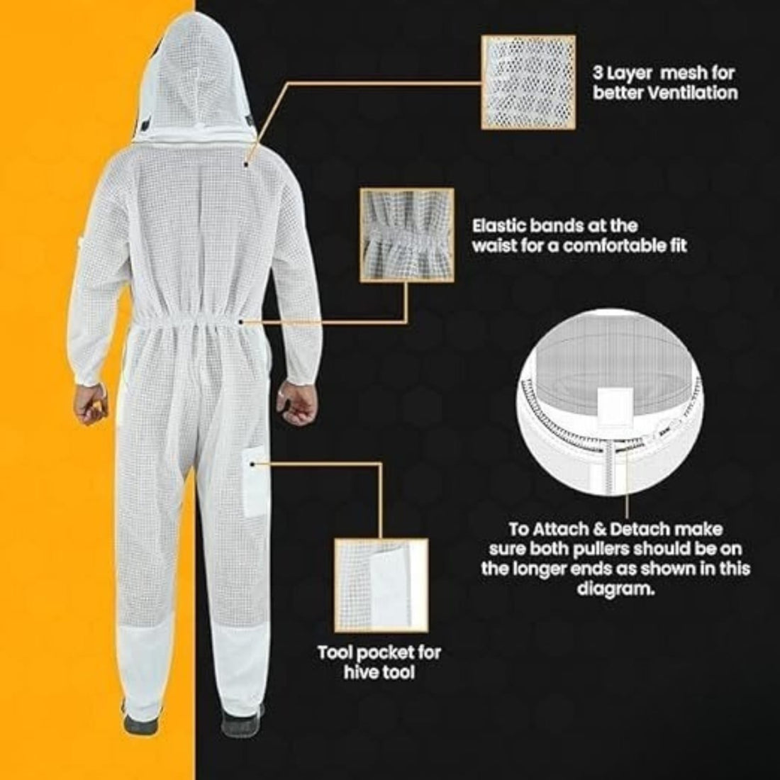 3-Layer Ventilated Beekeeping Suit with Fencing Veil Sting Proof