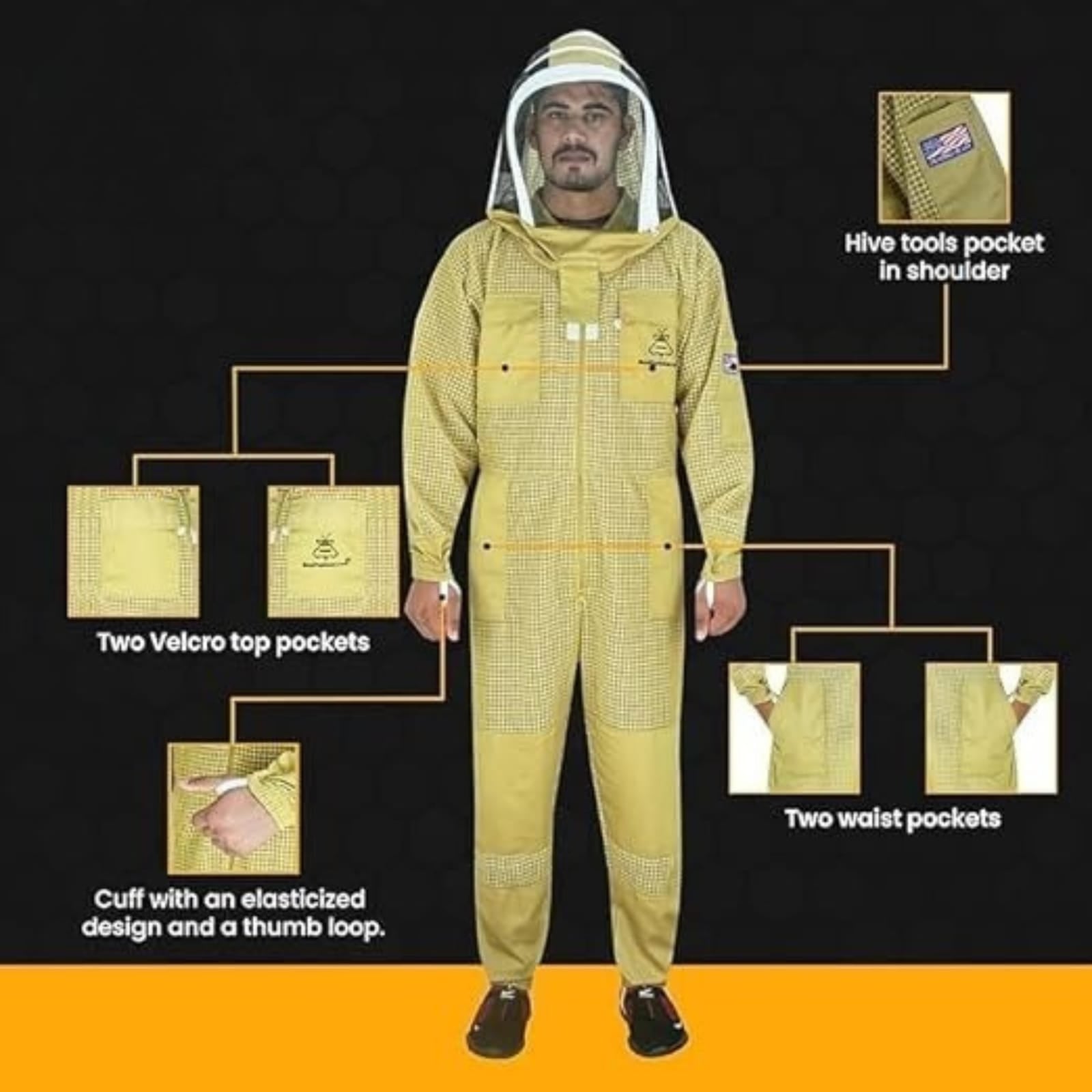 3-Layer Ultra Ventilated Beekeeping Suit with Fencing Veil | Sting-Proof Protection for Men & Women | Brown