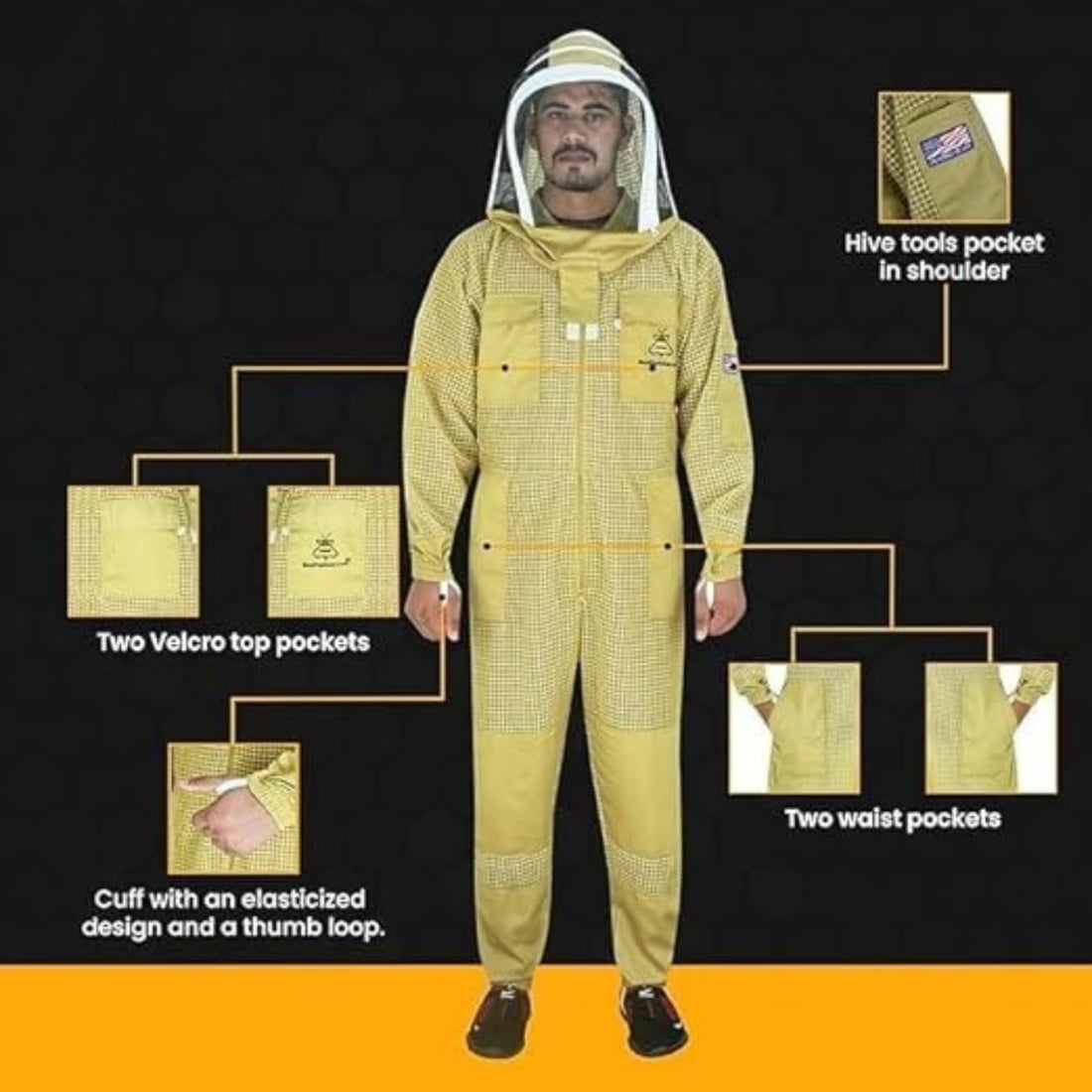 3-Layer Ultra Ventilated Beekeeping Suit with Fencing Veil | Sting-Proof Protection for Men & Women | Brown