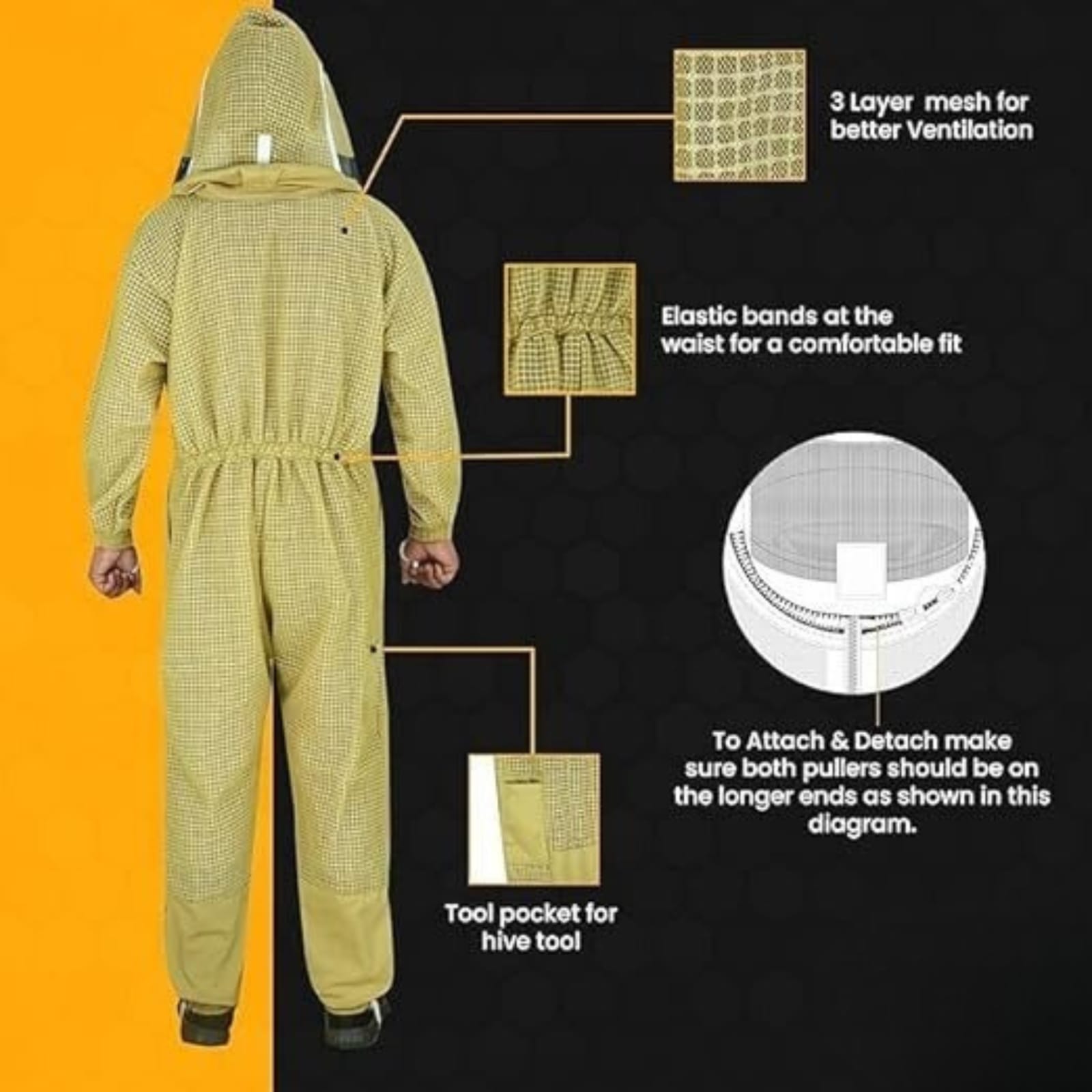 3-Layer Ultra Ventilated Beekeeping Suit with Fencing Veil | Sting-Proof Protection for Men & Women | Brown