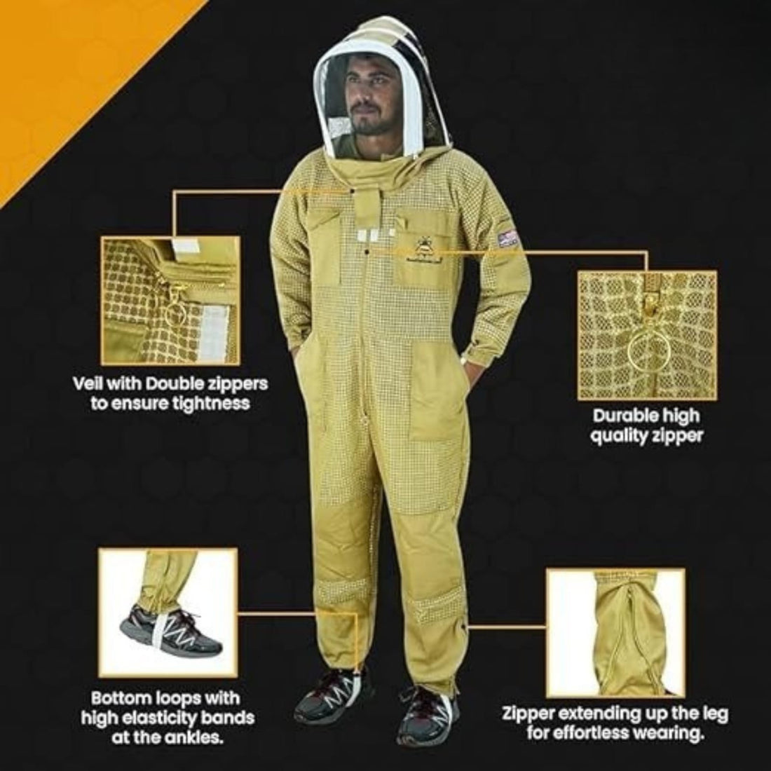 3-Layer Ultra Ventilated Beekeeping Suit with Fencing Veil | Sting-Proof Protection for Men & Women | Brown