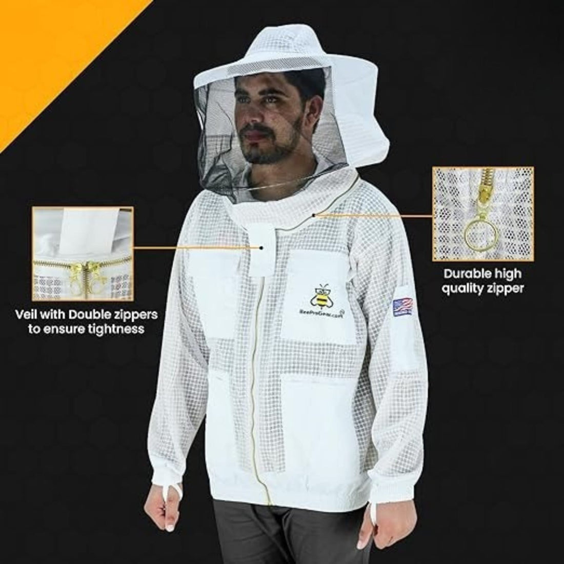 3-Layer Ultra Ventilated Beekeeping Jacket with Round Veil | Sting-Proof Mesh for Unisex Beekeepers | White