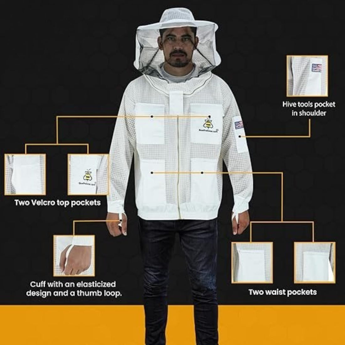 3-Layer Ultra Ventilated Beekeeping Jacket with Round Veil | Sting-Proof Mesh for Unisex Beekeepers | White