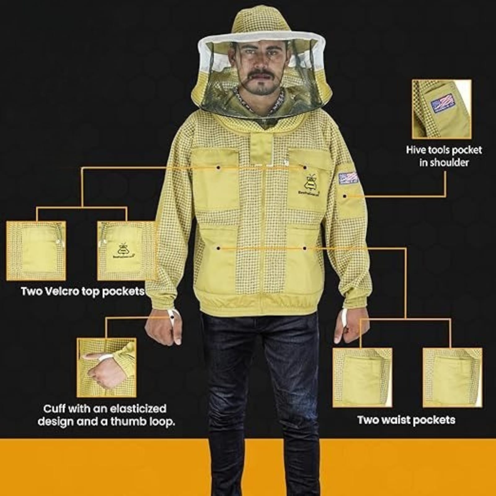 3-Layer Ultra Ventilated Beekeeping Jacket with Round Veil | Sting-Proof Protection | Brown