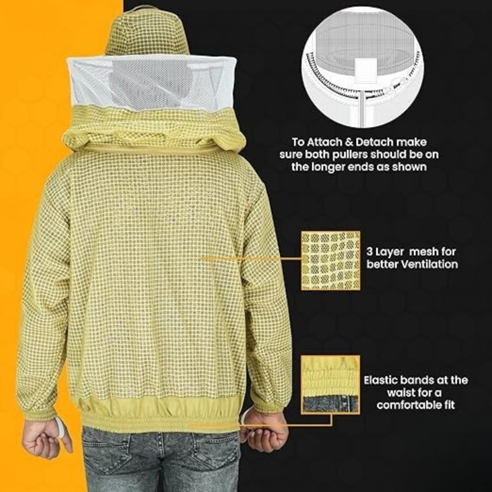 3-Layer Ultra Ventilated Beekeeping Jacket with Round Veil | Sting-Proof Protection | Brown