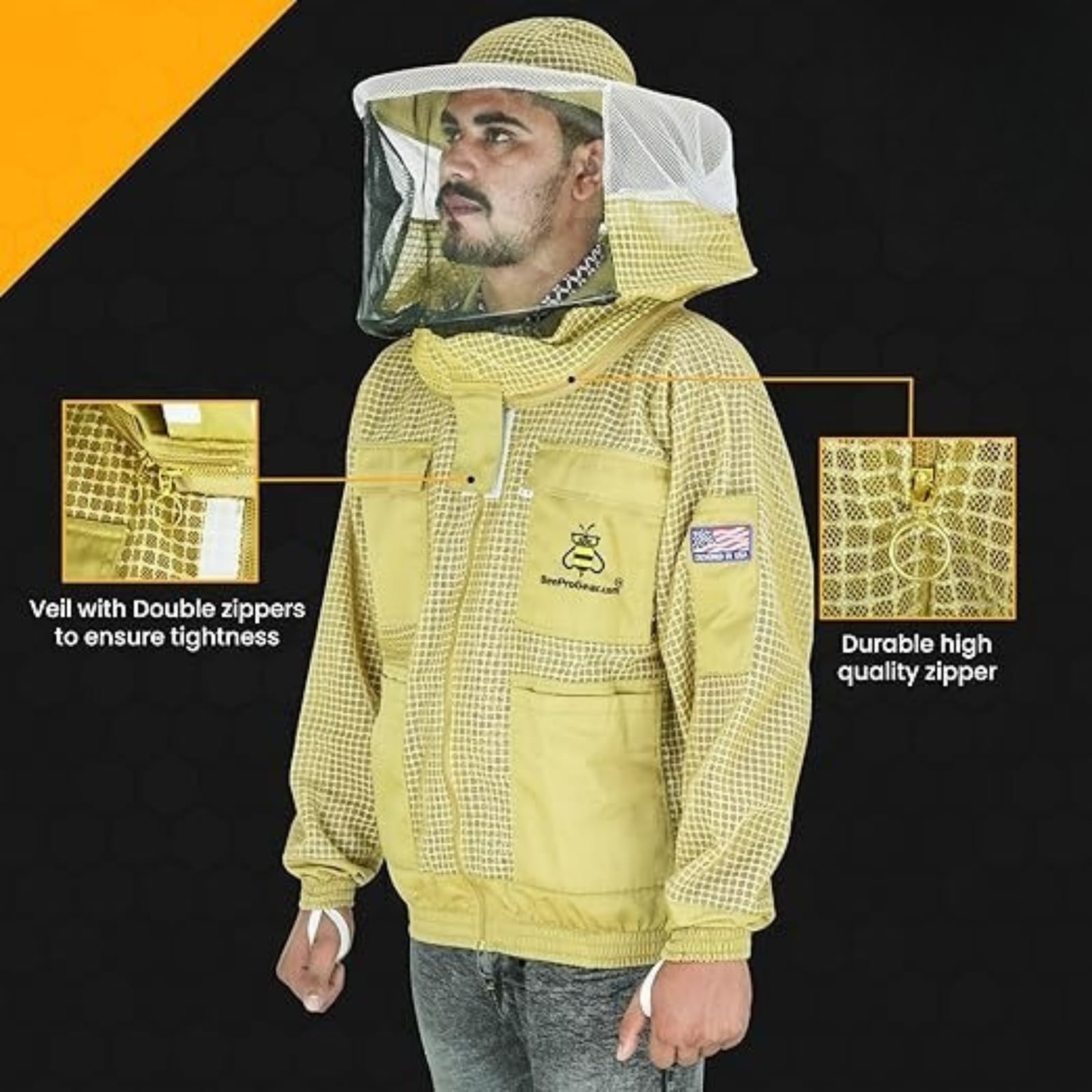 3-Layer Ultra Ventilated Beekeeping Jacket with Round Veil | Sting-Proof Protection | Brown
