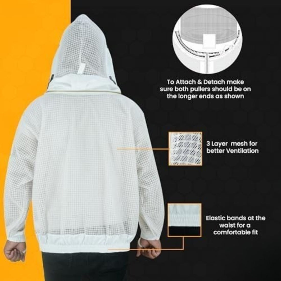 3-Layer Ultra Ventilated Beekeeping Jacket with Fencing Veil | Sting-Proof Protection for Men & Women | White