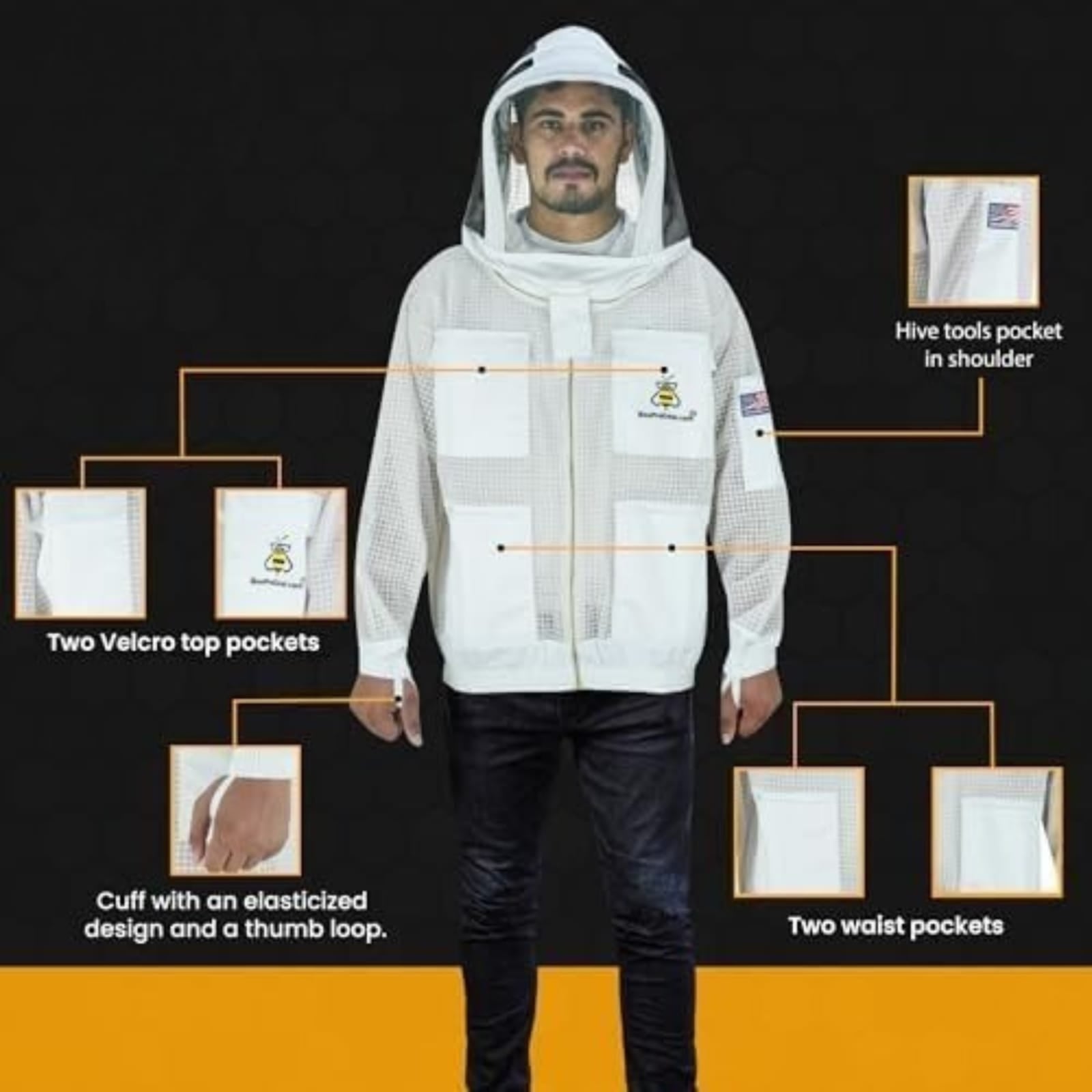 3-Layer Ultra Ventilated Beekeeping Jacket with Fencing Veil | Sting-Proof Protection for Men & Women | White