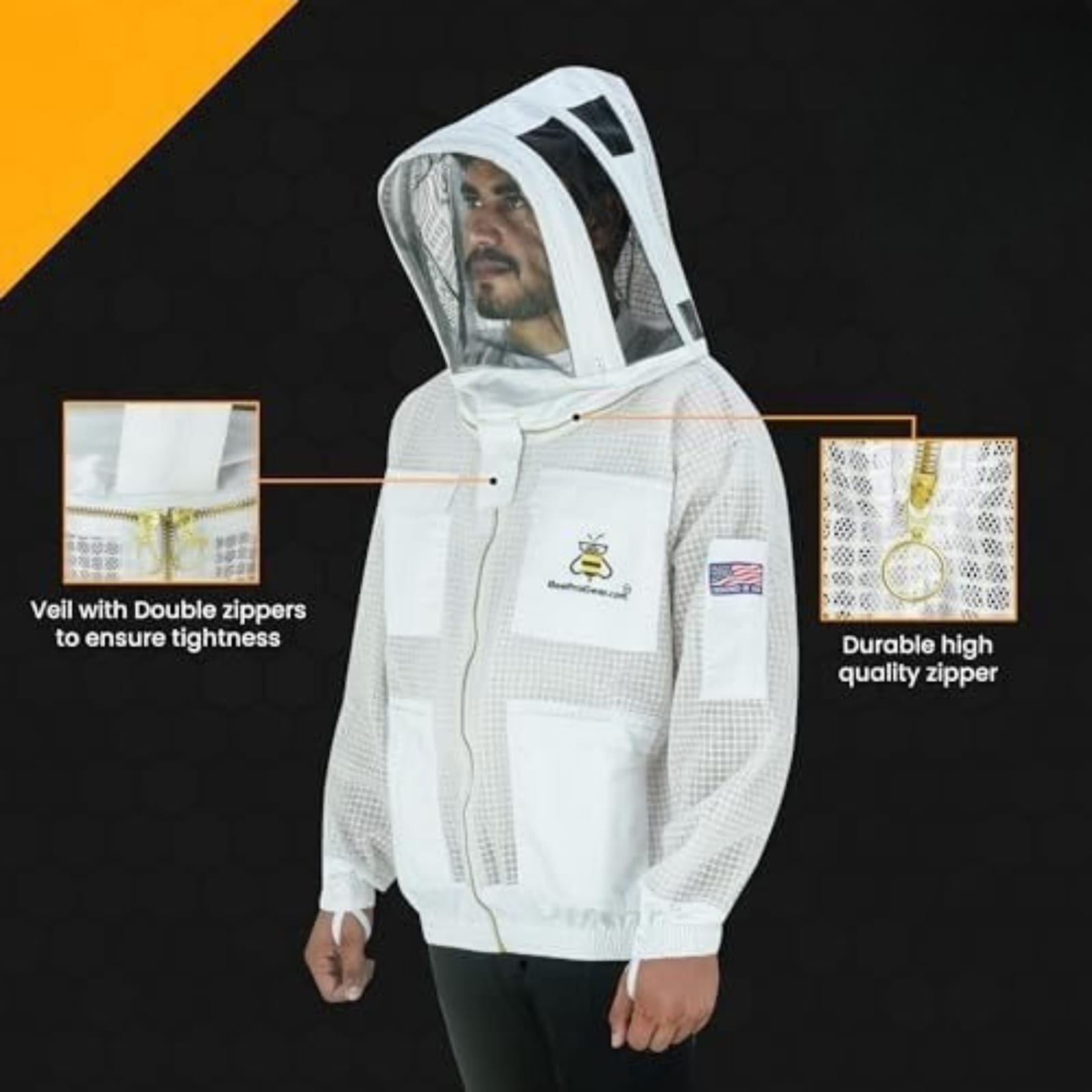 3-Layer Ultra Ventilated Beekeeping Jacket with Fencing Veil | Sting-Proof Protection for Men & Women | White