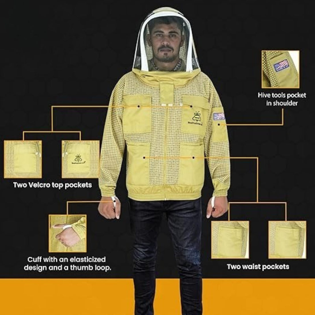 3-Layer Ultra Ventilated Beekeeping Jacket with Fencing Veil | Ultimate Sting-Proof Protection for Men & Women | Khaki