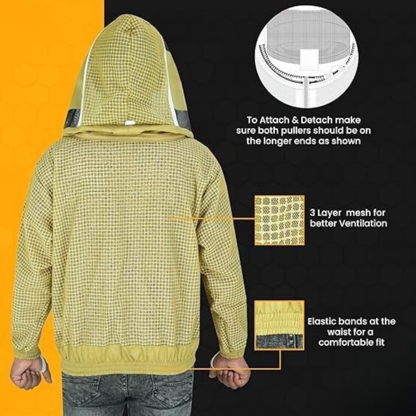 3-Layer Ultra Ventilated Beekeeping Jacket with Fencing Veil | Ultimate Sting-Proof Protection for Men & Women | Khaki